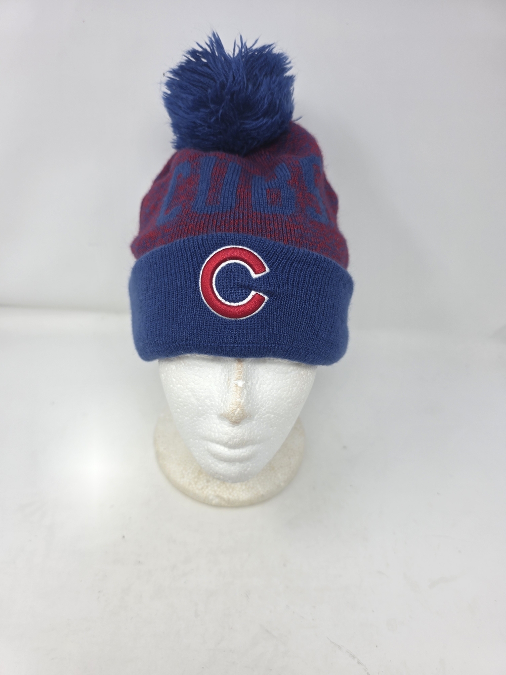 New Era MLB Chicago Cubs Pom Beanie Knit Hat Cuffed Blue Red Winter Cap OSFM